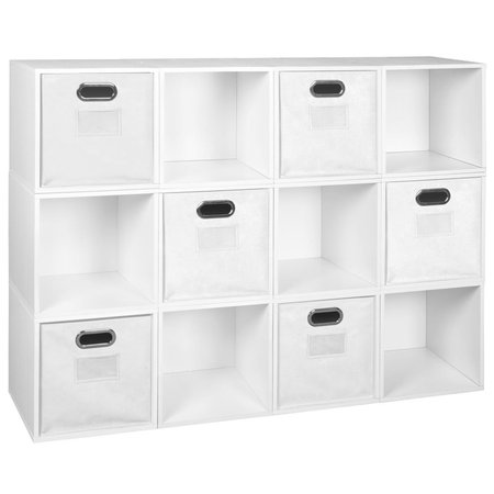 NICHE Cubo Storage Set with 12 Cubes & 6 Canvas Bins, White Wood Grain & White PC12PKWH6TOTEWH